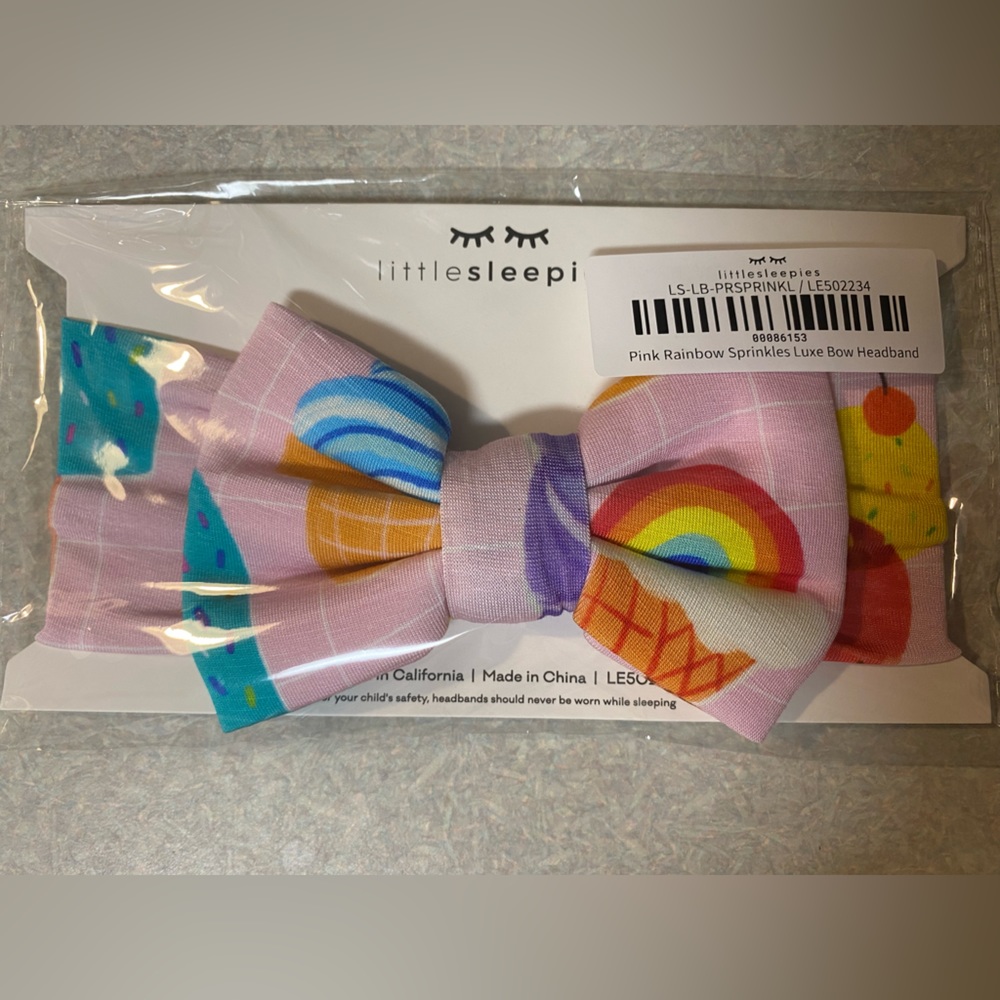 NWT Little Sleepies Pink Rainbow Sprinkles Luxe Bow Headband - Picture 3 of 3